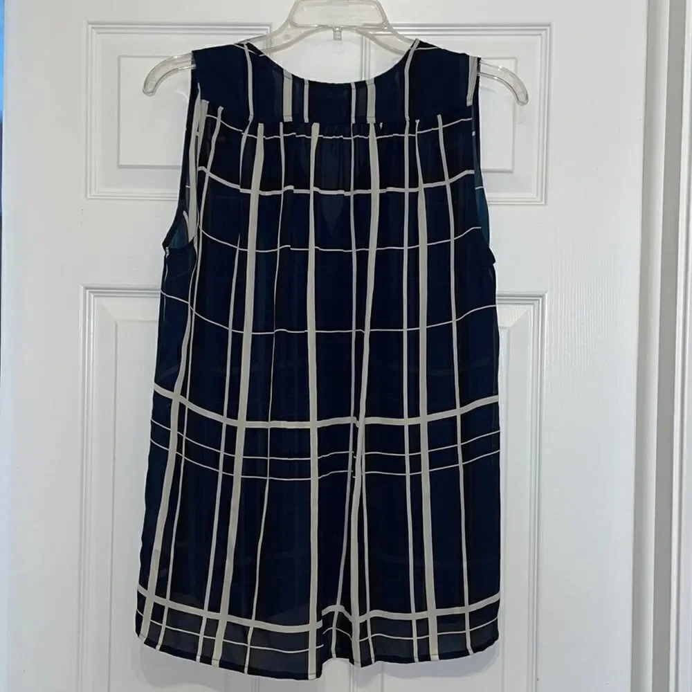 Vince 100% silk plaid sheer sleeveless top